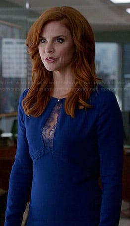 Donna’s blue lace keyhole dress on Suits