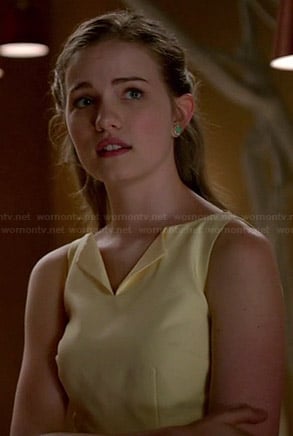 Emma’s yellow folded v-neck dress on Royal Pains