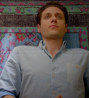 Evan's blue shirt with striped pocket on Royal Pains