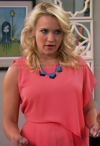 Gabi's coral draped romper on Young and Hungry