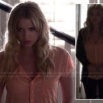 Hanna’s peach henley tee and grey hoodie on Pretty Little Liars