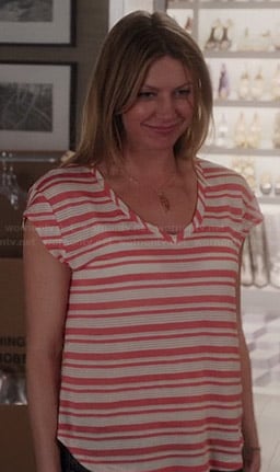 Josslyn’s coral striped v-neck tee on Mistresses