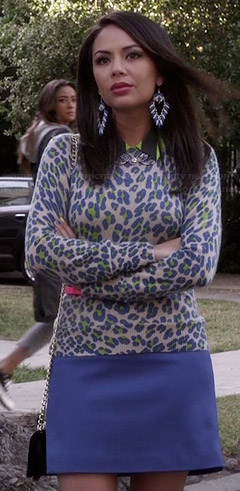 Mona's blue leopard print sweater on Pretty Little Liars