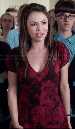 Mona's red floral short sleeved dress on Pretty Little Liars