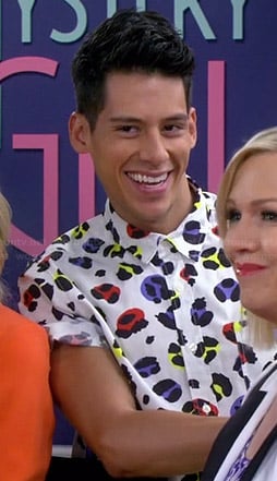 Nick's multi colored leopard print shirt on Mystery Girls