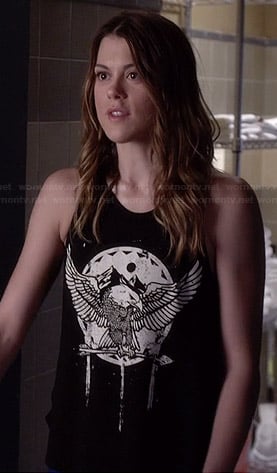 Paige's black eagle graphic tank top on Pretty Little Liars