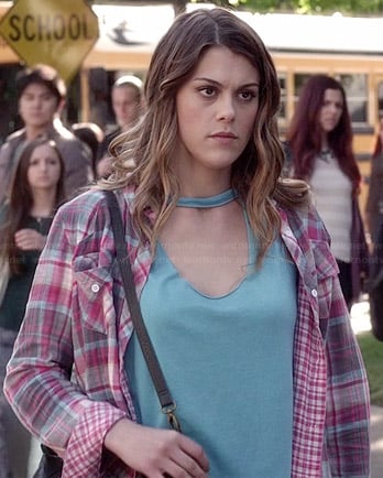 Paige's pink plaid shirt on Pretty Little Liars