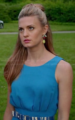 Paige's blue pleated playsuit and multi colored earrings on Royal Pains