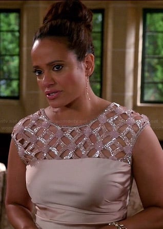 Zoila's sequinned lattice yoke dress on Devious Maids