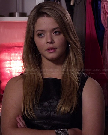 Ali's black embroidered leather top on Pretty Little Liars