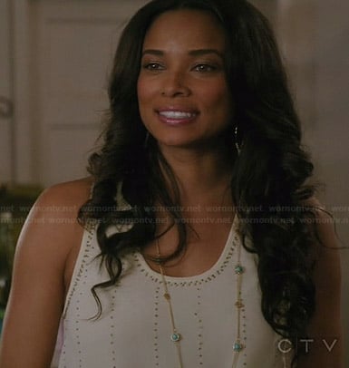 April's white beaded tank top on Mistresses