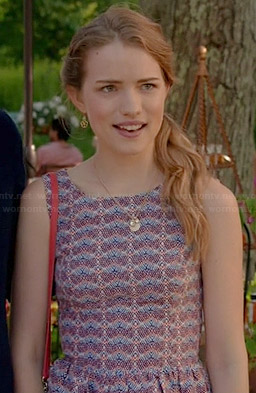 Emma’s printed fit and flare dress on Royal Pains