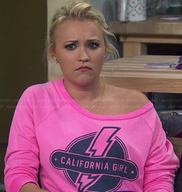 Gabi’s pink “California Girl” sweatshirt on Young and Hungry