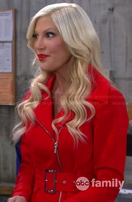 Holly's red zip trench coat on Mystery Girls