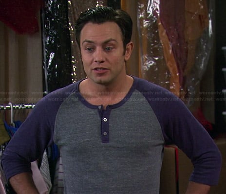 Josh's blue and grey henley tee on Young and Hungry