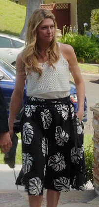 Josslyn’s black and white leaf print skirt and white eyelet crop top on Mistresses