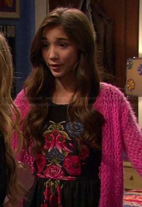 Riley’s black floral dress and pink cardigan on Girl Meets World