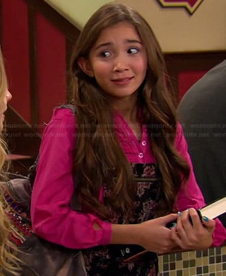 Riley's black floral overalls and pink top on Girl Meets World