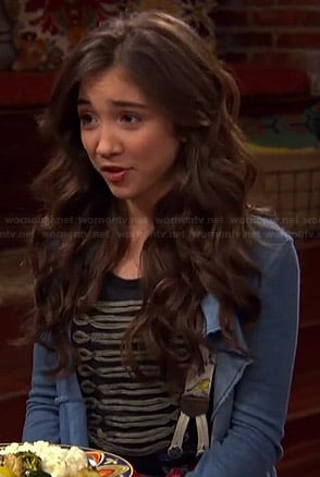 Riley’s blue draped front jacket and military tee on Girl Meets World