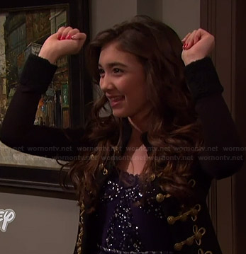 Riley’s navy blue sequin dress and black military jacket on Girl Meets World
