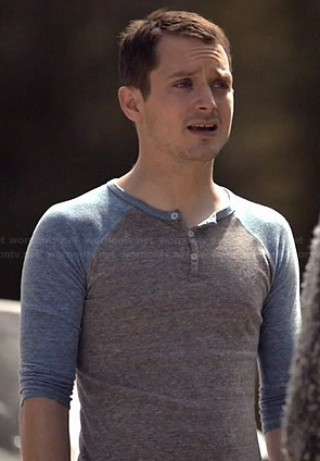 Ryan's grey and blue henley tee on Wilfred