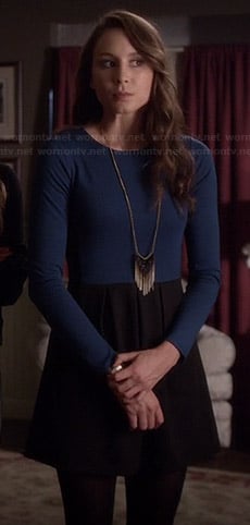 Spencer’s blue and black long sleeved dress on Pretty Little Liars