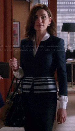 Alicia’s black jacket with striped peplum on The Good Wife