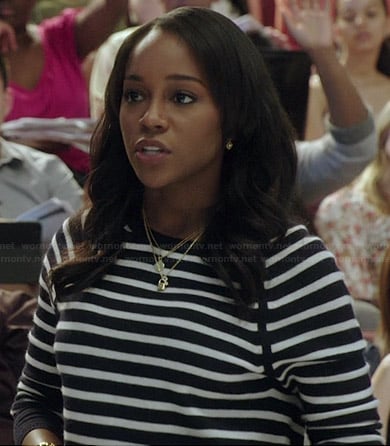 Michaela’s black and white striped sweater on How to Get Away with Murder