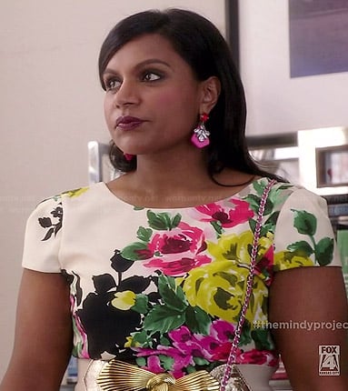 Mindy's floral cap sleeve dress on The Mindy Project