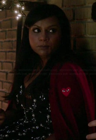 Mindy’s burgundy heart cardigan on The Mindy Project