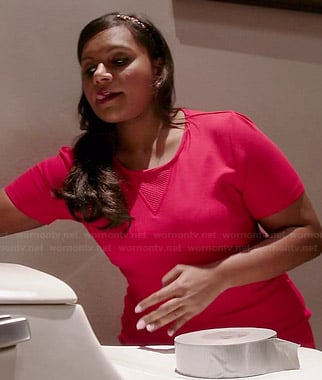 Mindy's red ribbed inset short sleeved dress on The Mindy Project