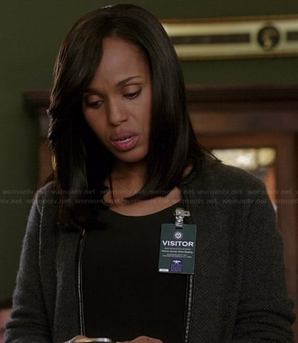 Olivia’s grey leather trimmed cardigan on Scandal