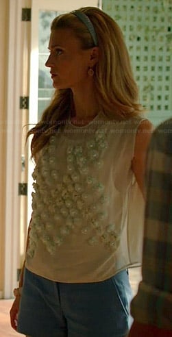 Paige's white pearl embellished top on Royal Pains