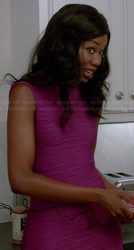 Tamra's magenta wave textured dress on The Mindy Project