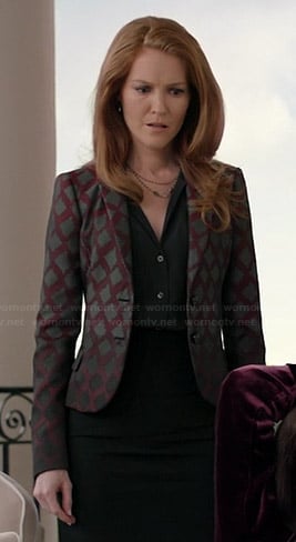 Abby's burgundy diamond print blazer on Scandal