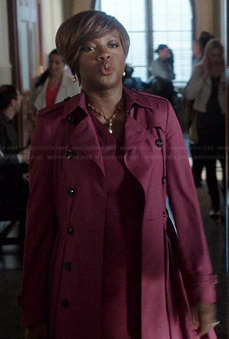 Annalise's red pleated trench coat on How to Get Away with Murder