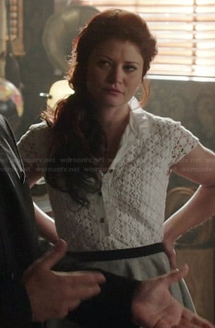 Belle’s white lace ruffled trim top on Once Upon a Time