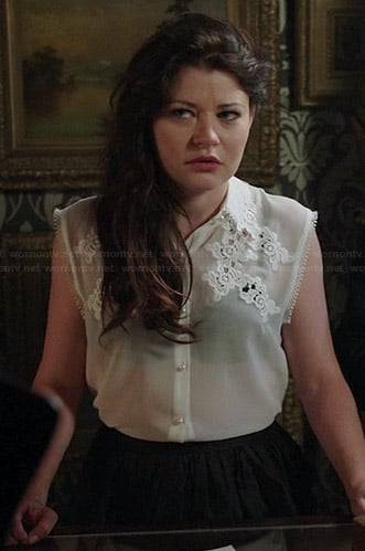 Belle's white sleeveless embroidered top on Once Upon a Time