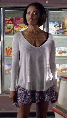 Bonnie’s white sweater and floral skirt on The Vampire Diaries