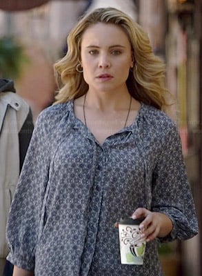 Camille's blue floral printed blouse on The Originals