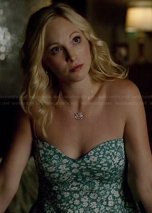 Caroline’s green floral strapless dress on The Vampire Diaries