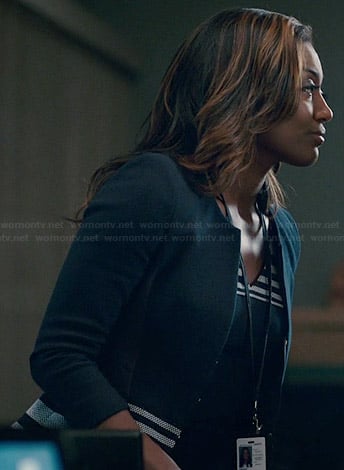 Daisy's striped panel jacket and matching dress on Madam Secretary