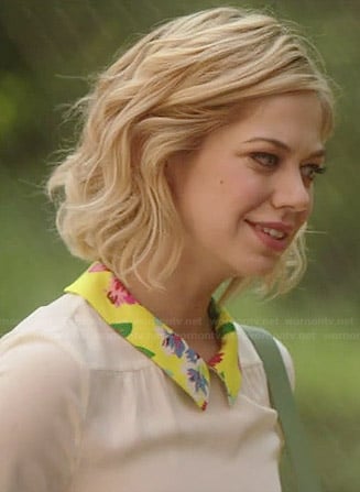 Dana’s cream top with floral collar on Manhattan Love Story