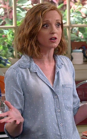 Debbie's polka dot chambray shirt on The Millers