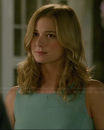 Emily's aqua ruffled hem dress on Revenge