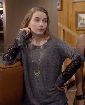 Eve's grey long sleeved top with black lace insets on Last Man Standing