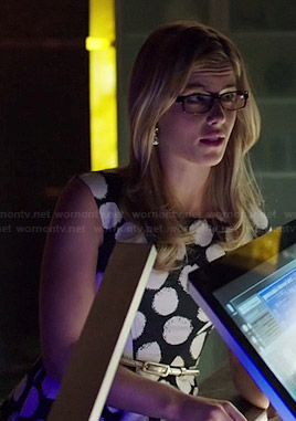 Felicity's black and white polka dot dress on Arrow