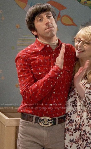 Howard's red printed shirt on The Big Bang Theory