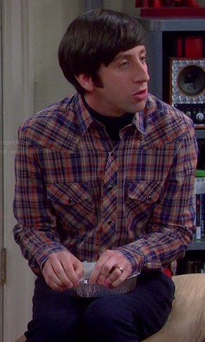 Howard's beige and navy plaid shirt on The Big Bang Theory