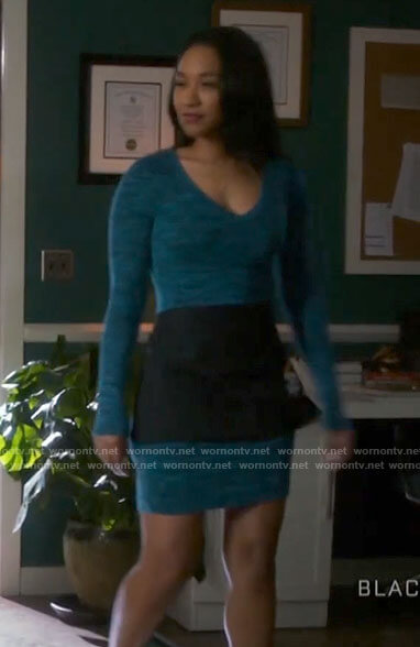 Iris’s blue marled long sleeve dress on The Flash